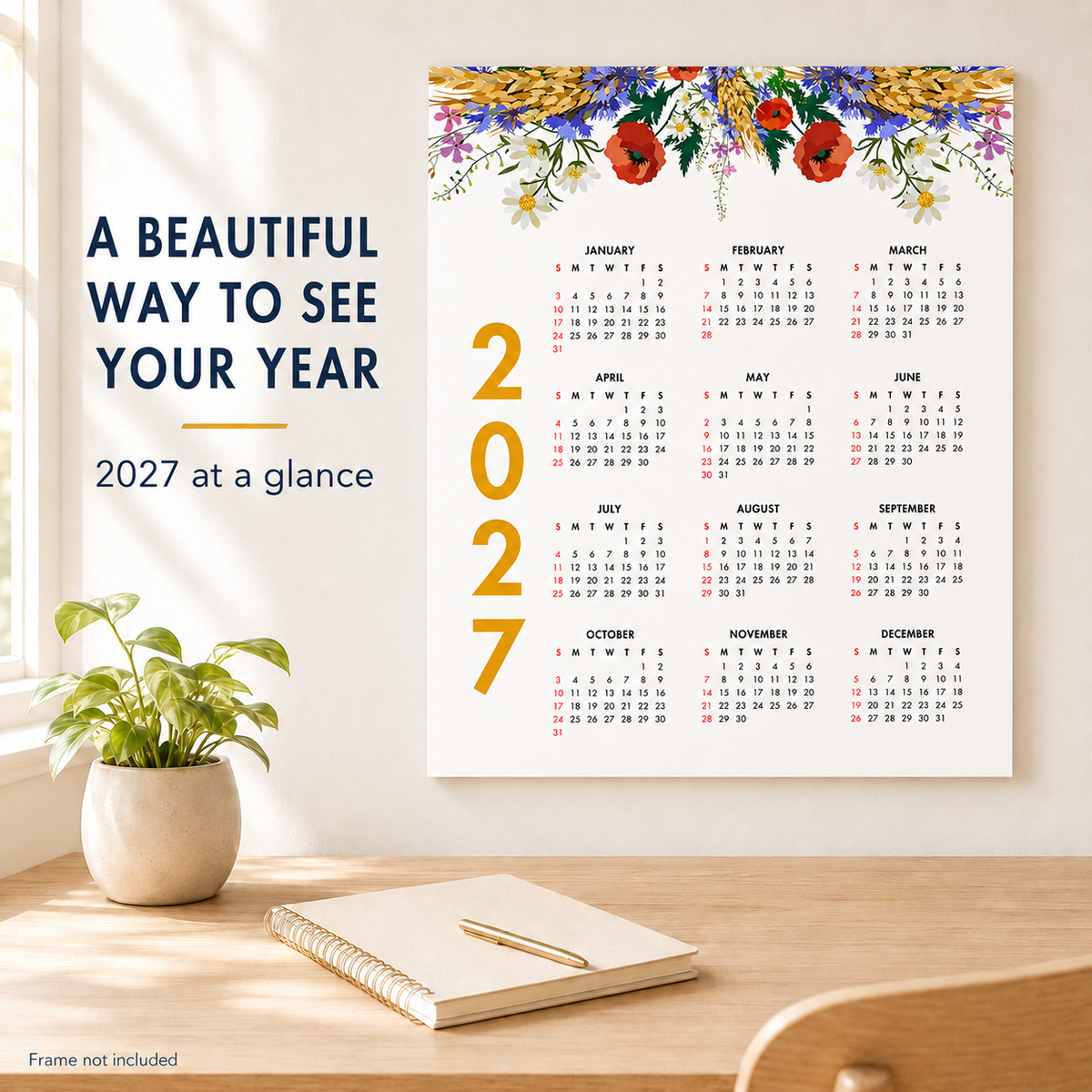 2027 Year at a Glance Wall Calendar – Bright Wild Flowers carousel image 7