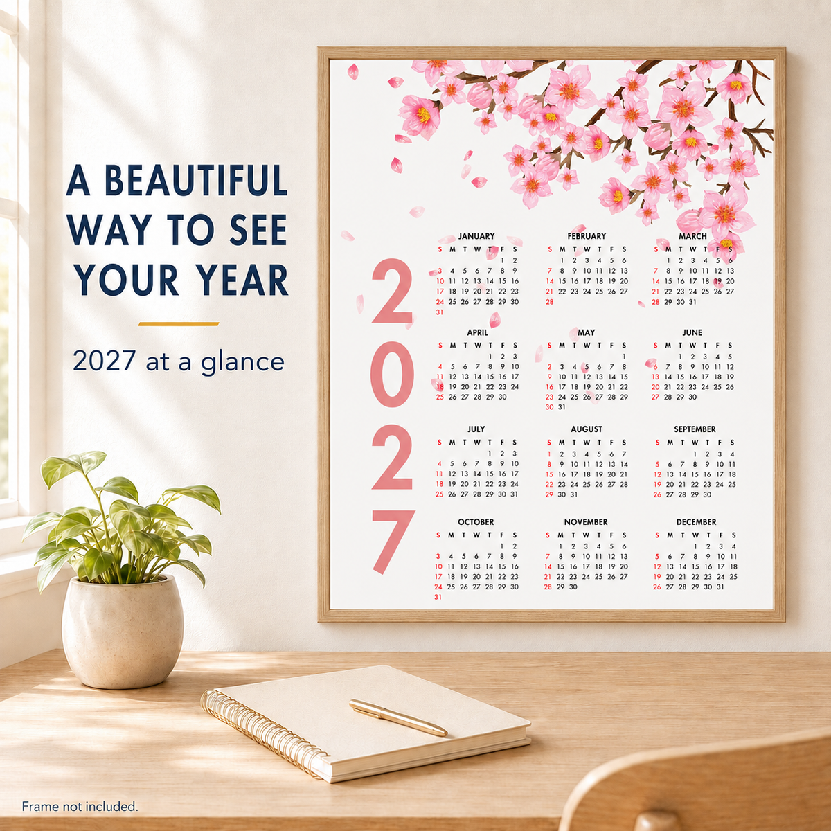 2027 Year at a Glance Wall Calendar – Cherry Blossom carousel image 7