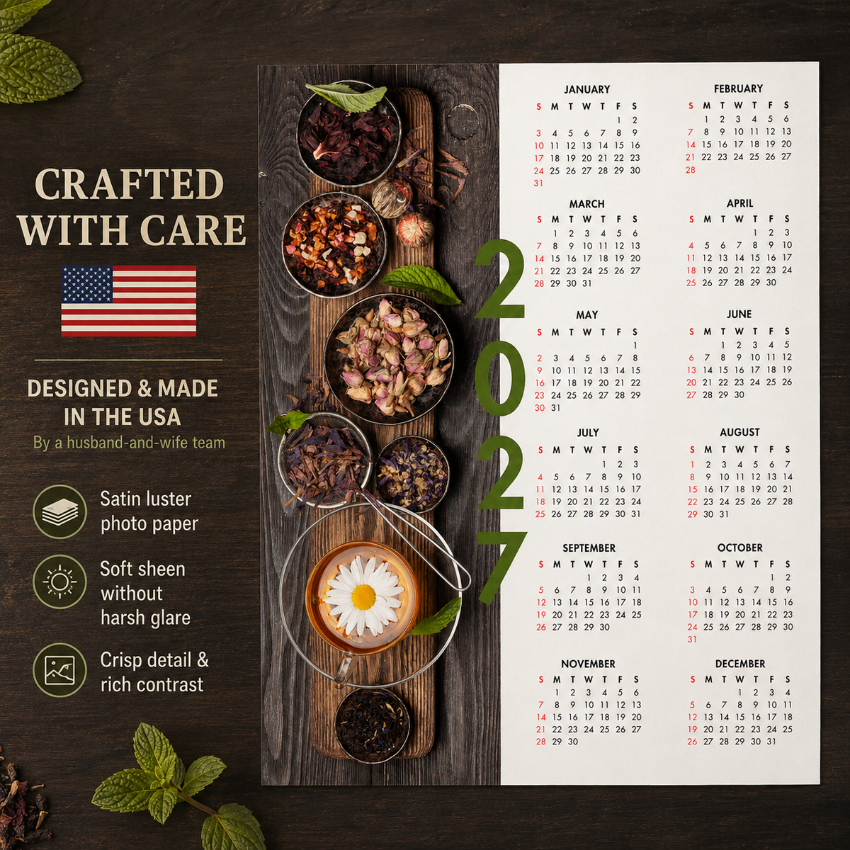 2027 Year at a Glance Wall Calendar – Chamomile & Herbal Tea carousel image 6
