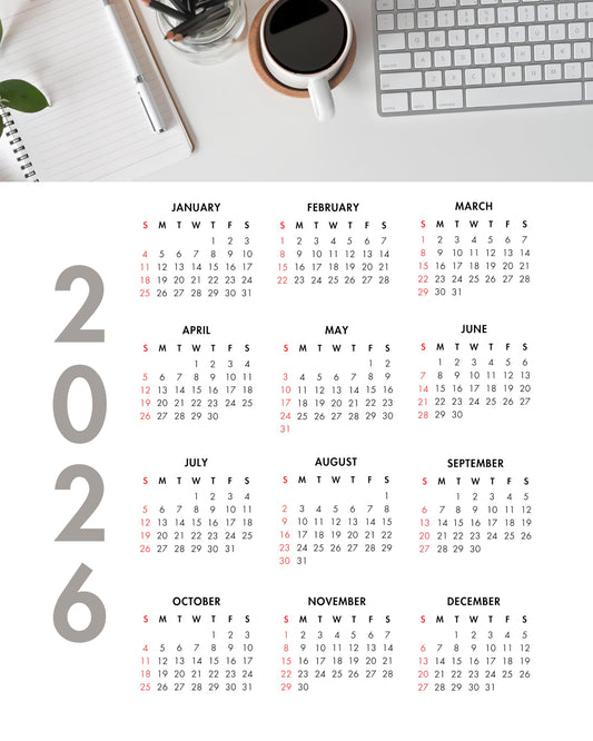 2026 Year at a Glance – Desk & Coffee Calendar