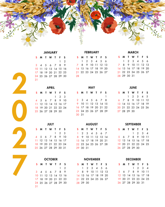 Bright Wild Flowers 2027 wall calendar