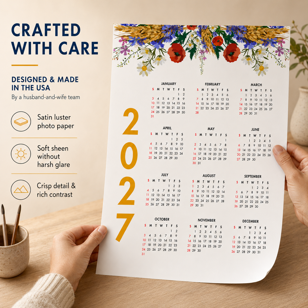 2027 Year at a Glance Wall Calendar – Bright Wild Flowers carousel image 3