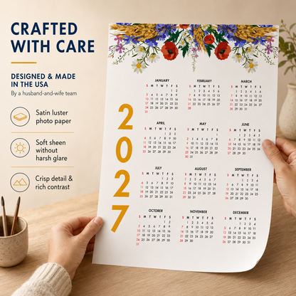 2027 Year at a Glance Wall Calendar – Bright Wild Flowers carousel image 3
