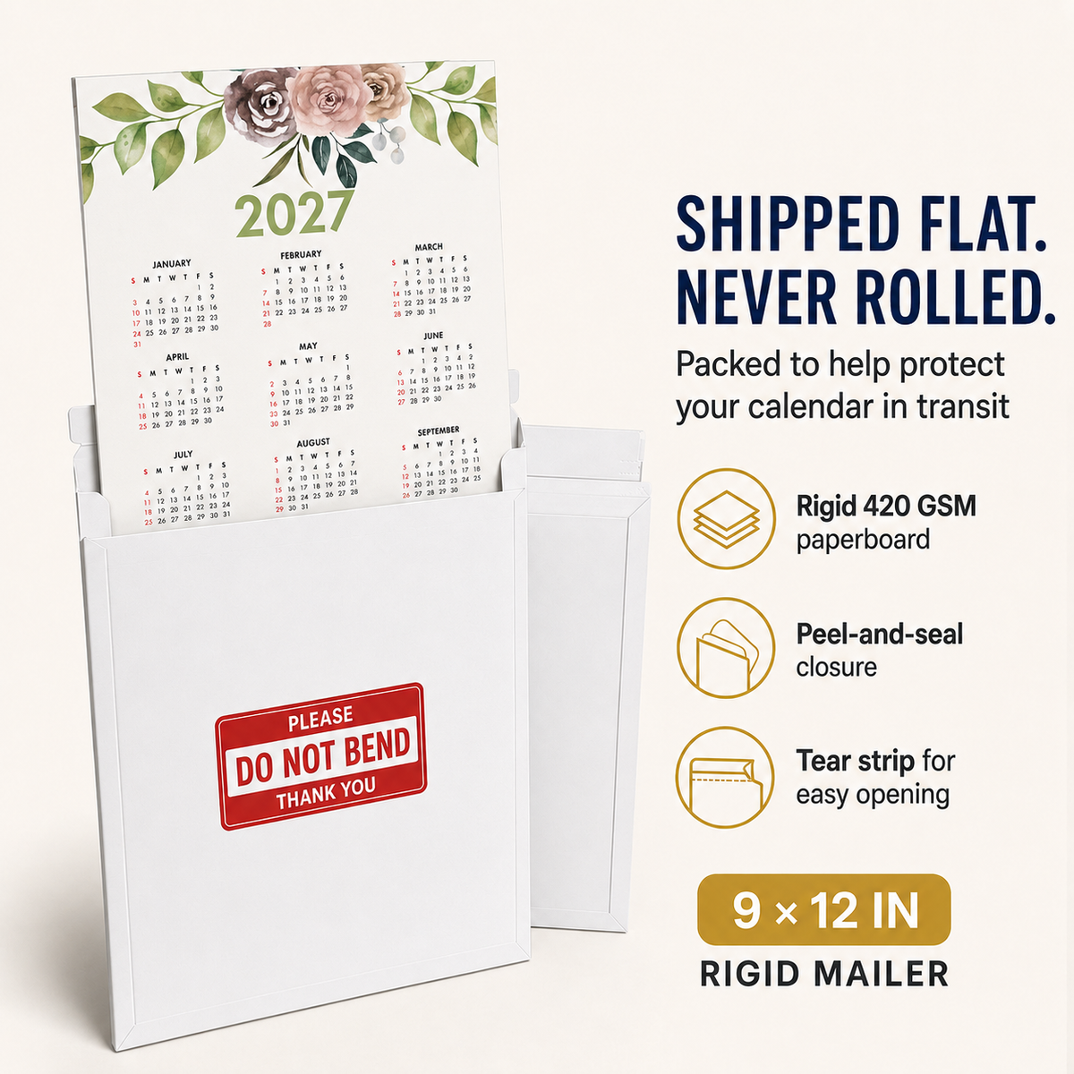 2027 Year at a Glance Wall Calendar – Peach Watercolor Flowers carousel image 2