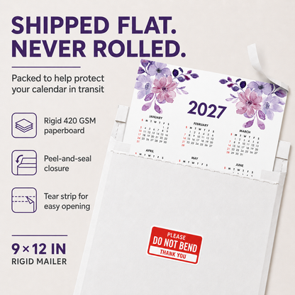 2027 Year at a Glance Wall Calendar – Purple Watercolor Flowers carousel image 3