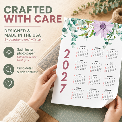 2027 Year at a Glance Wall Calendar – Colorful Watercolor Flowers carousel image 4