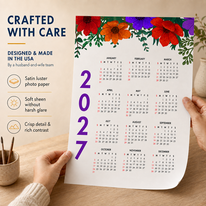 2027 Year at a Glance Wall Calendar – Bold Colorful Flowers carousel image 5