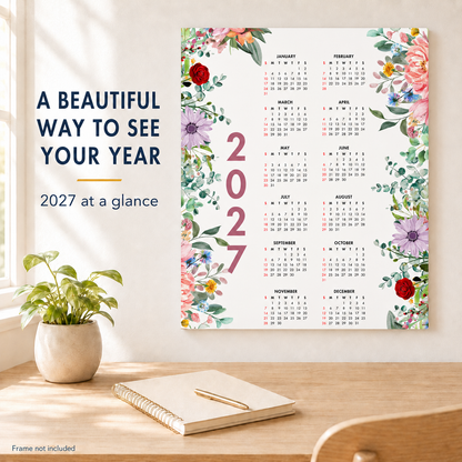 2027 Year at a Glance Wall Calendar – Colorful Blooming Flowers carousel image 7
