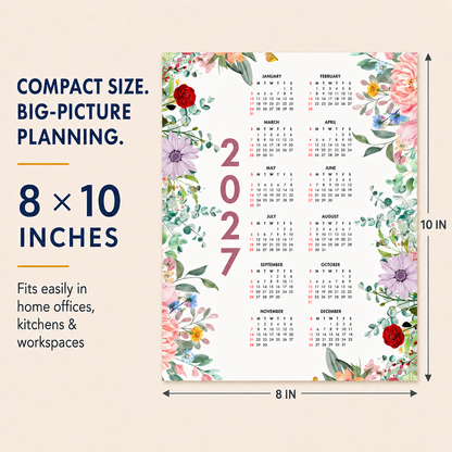 2027 Year at a Glance Wall Calendar – Colorful Blooming Flowers carousel image 5