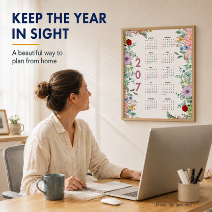 2027 Year at a Glance Wall Calendar – Colorful Blooming Flowers carousel image 4