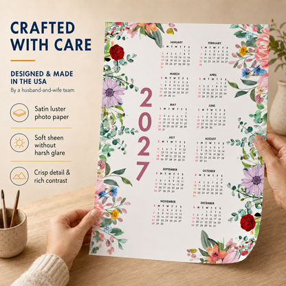 2027 Year at a Glance Wall Calendar – Colorful Blooming Flowers carousel image 2