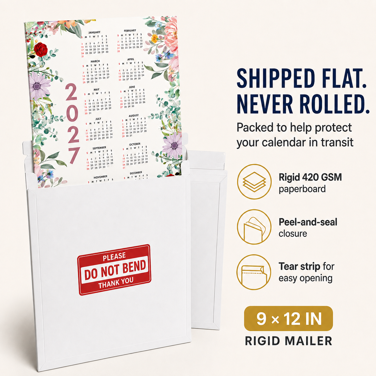 2027 Year at a Glance Wall Calendar – Colorful Blooming Flowers carousel image 3