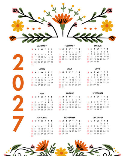 2027 Year at a Glance Wall Calendar – Modern Flowers