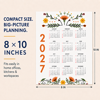 2027 Year at a Glance Wall Calendar – Modern Flowers carousel image 6