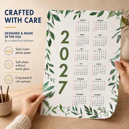 2027 Year at a Glance Wall Calendar – Dark Leafy Watercolors carousel image 4