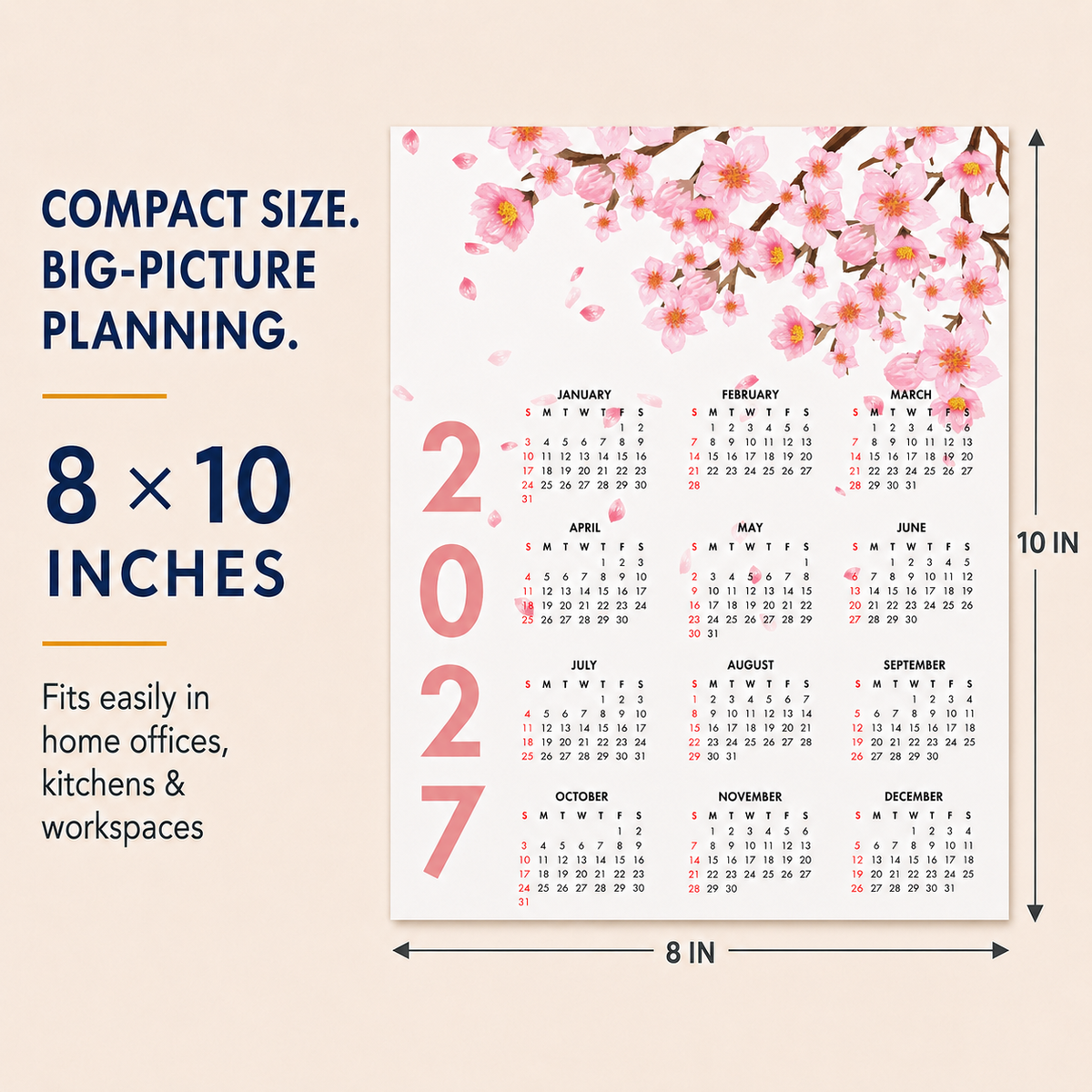 2027 Year at a Glance Wall Calendar – Cherry Blossom carousel image 5