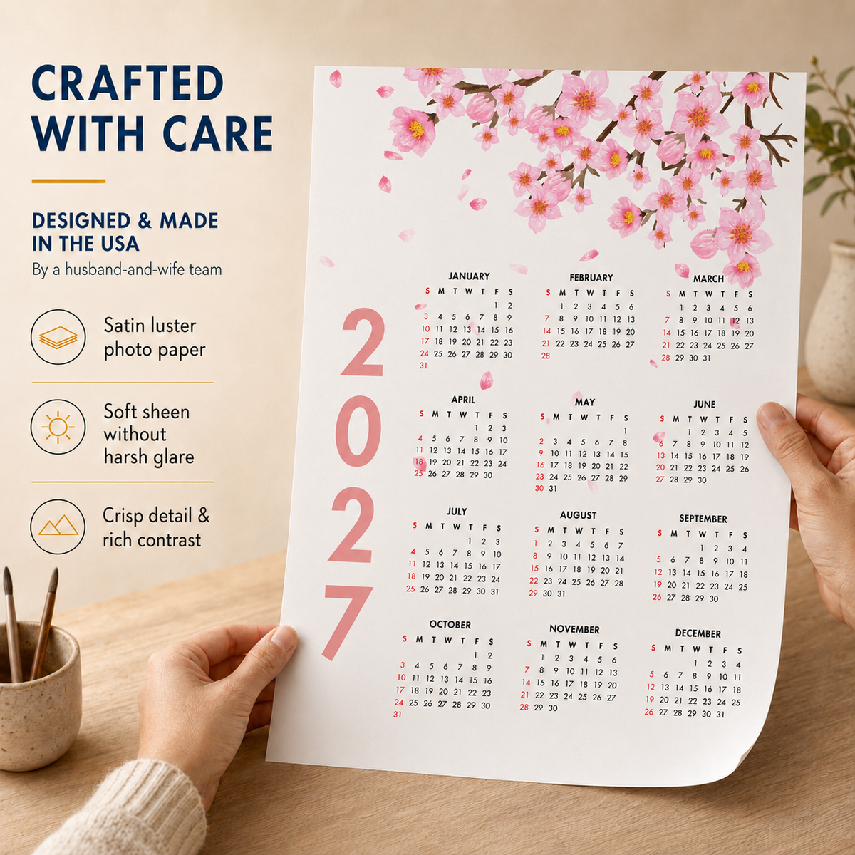 2027 Year at a Glance Wall Calendar – Cherry Blossom carousel image 3
