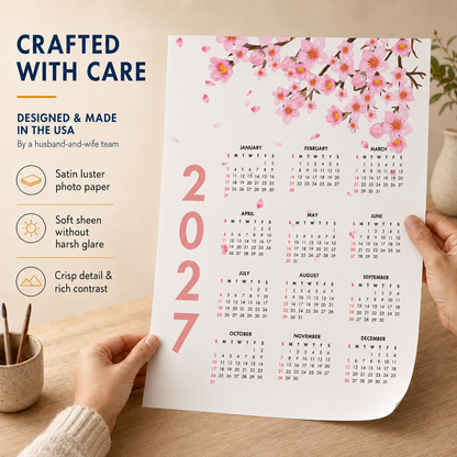 2027 Year at a Glance Wall Calendar – Cherry Blossom carousel image 3
