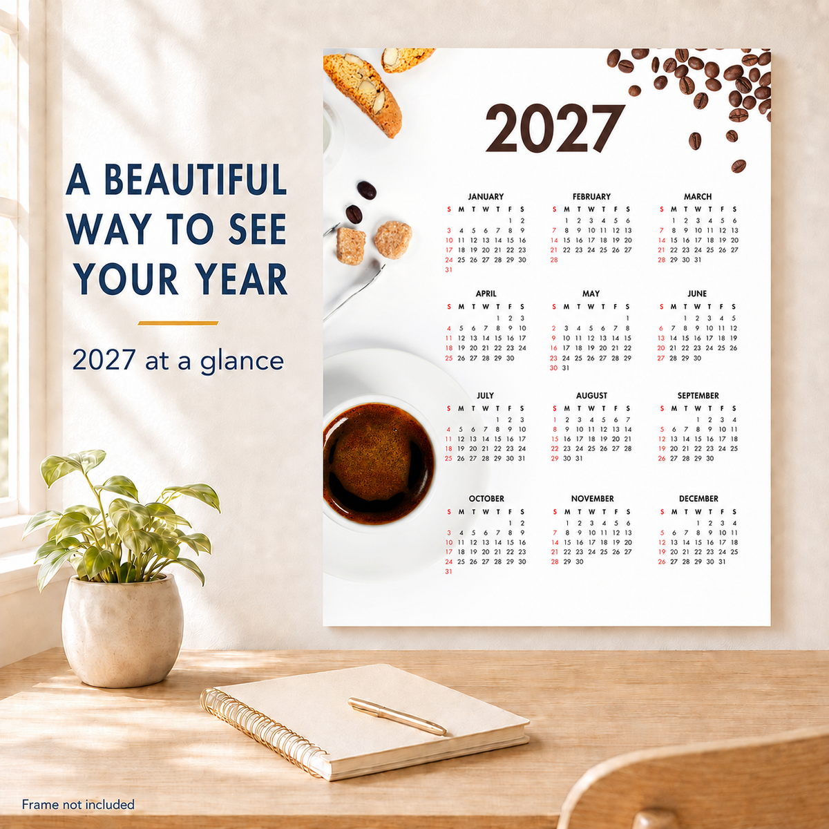 2027 Year at a Glance Wall Calendar – Coffee Lovers Espresso carousel image 7