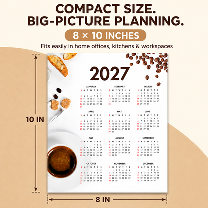 2027 Year at a Glance Wall Calendar – Coffee Lovers Espresso carousel image 2