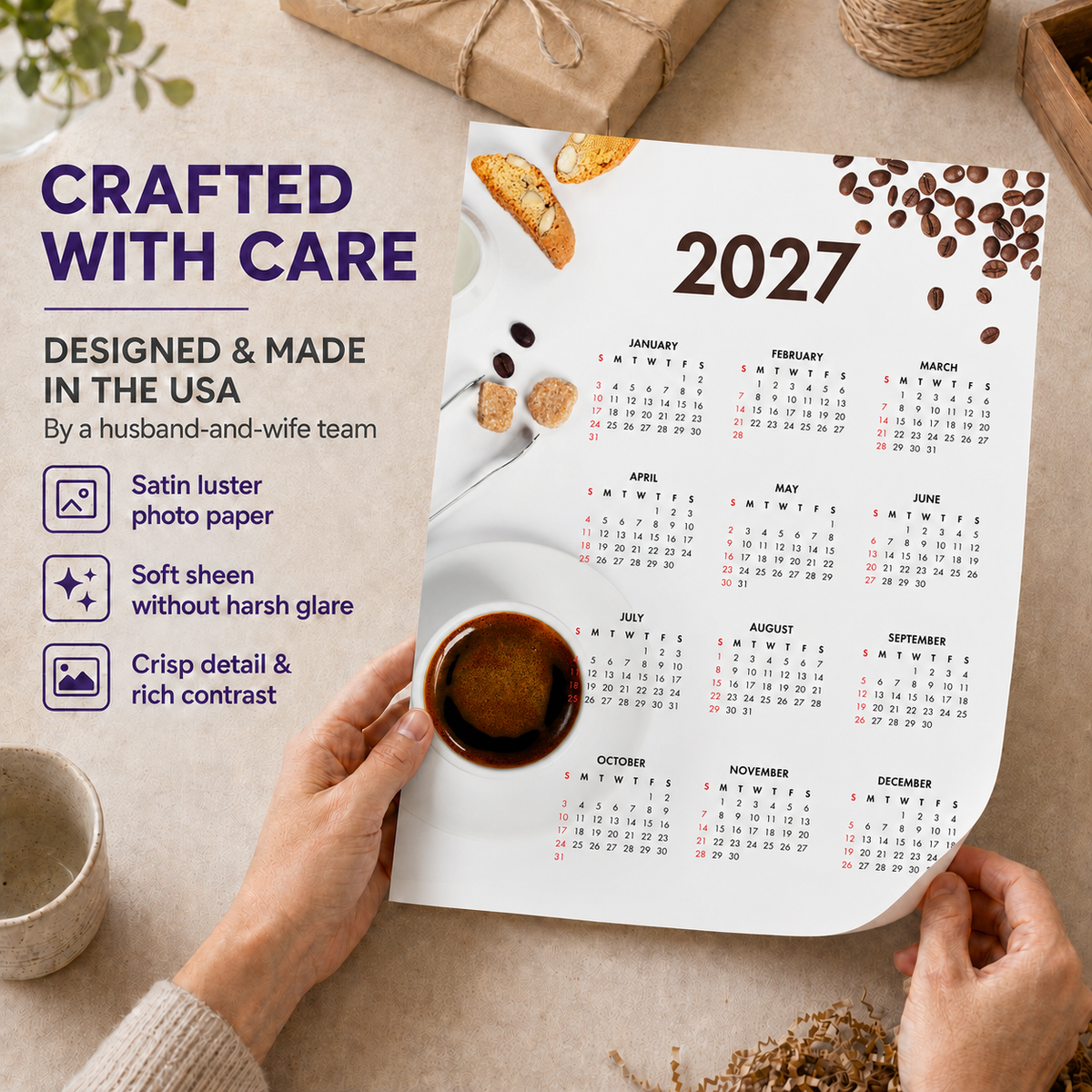 2027 Year at a Glance Wall Calendar – Coffee Lovers Espresso carousel image 4