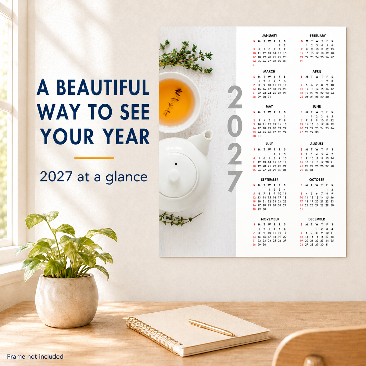 2027 Year at a Glance Wall Calendar – Herbal Tea & Teapot carousel image 7