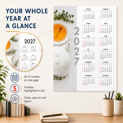 2027 Year at a Glance Wall Calendar – Herbal Tea & Teapot carousel image 6
