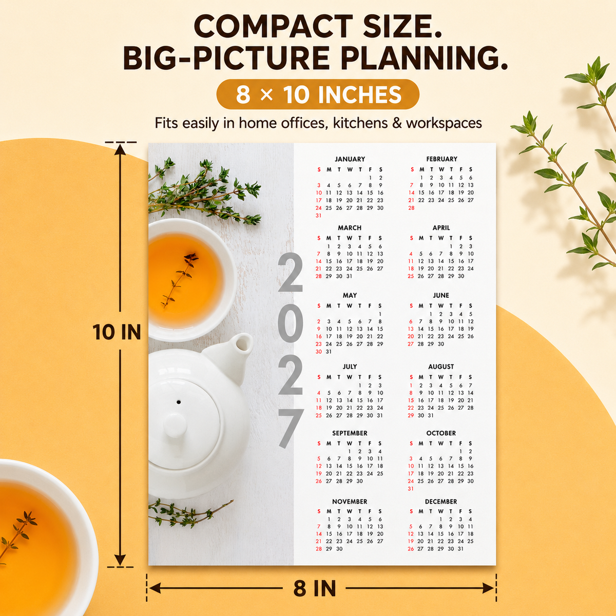2027 Year at a Glance Wall Calendar – Herbal Tea & Teapot carousel image 5
