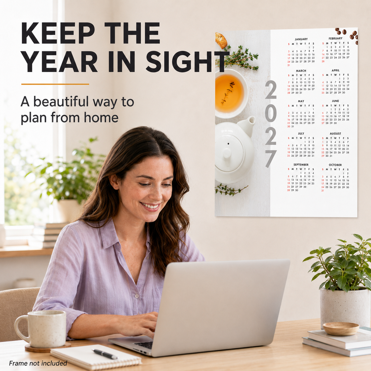 2027 Year at a Glance Wall Calendar – Herbal Tea & Teapot carousel image 4