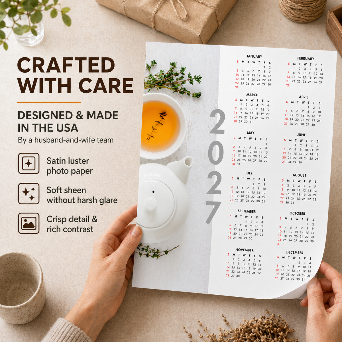 2027 Year at a Glance Wall Calendar – Herbal Tea & Teapot carousel image 2