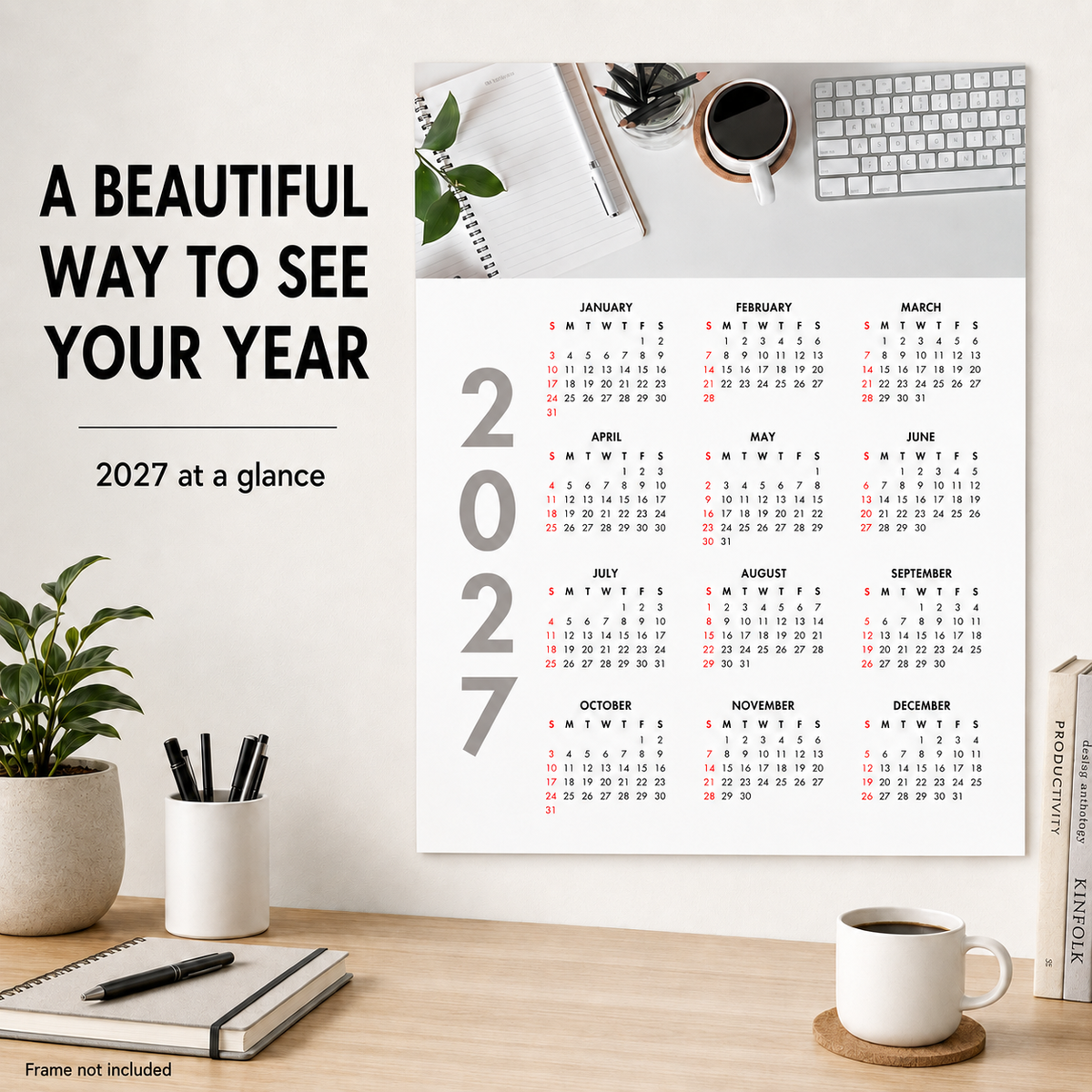 2027 Year at a Glance Wall Calendar – Desk Coffee & Workspace carousel image 2