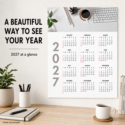 2027 Year at a Glance Wall Calendar – Desk Coffee & Workspace carousel image 2