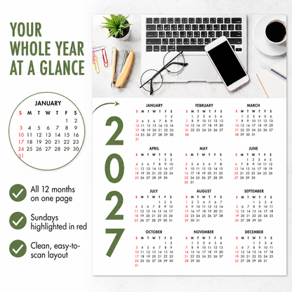 2027 Year at a Glance Wall Calendar – Laptop Coffee & Smartphone carousel image 5