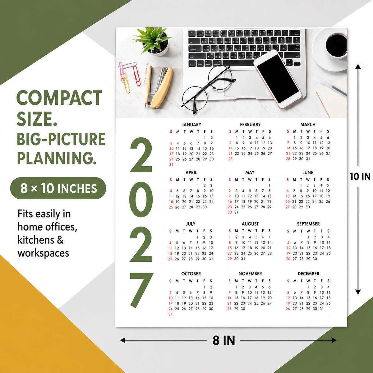 2027 Year at a Glance Wall Calendar – Laptop Coffee & Smartphone carousel image 6