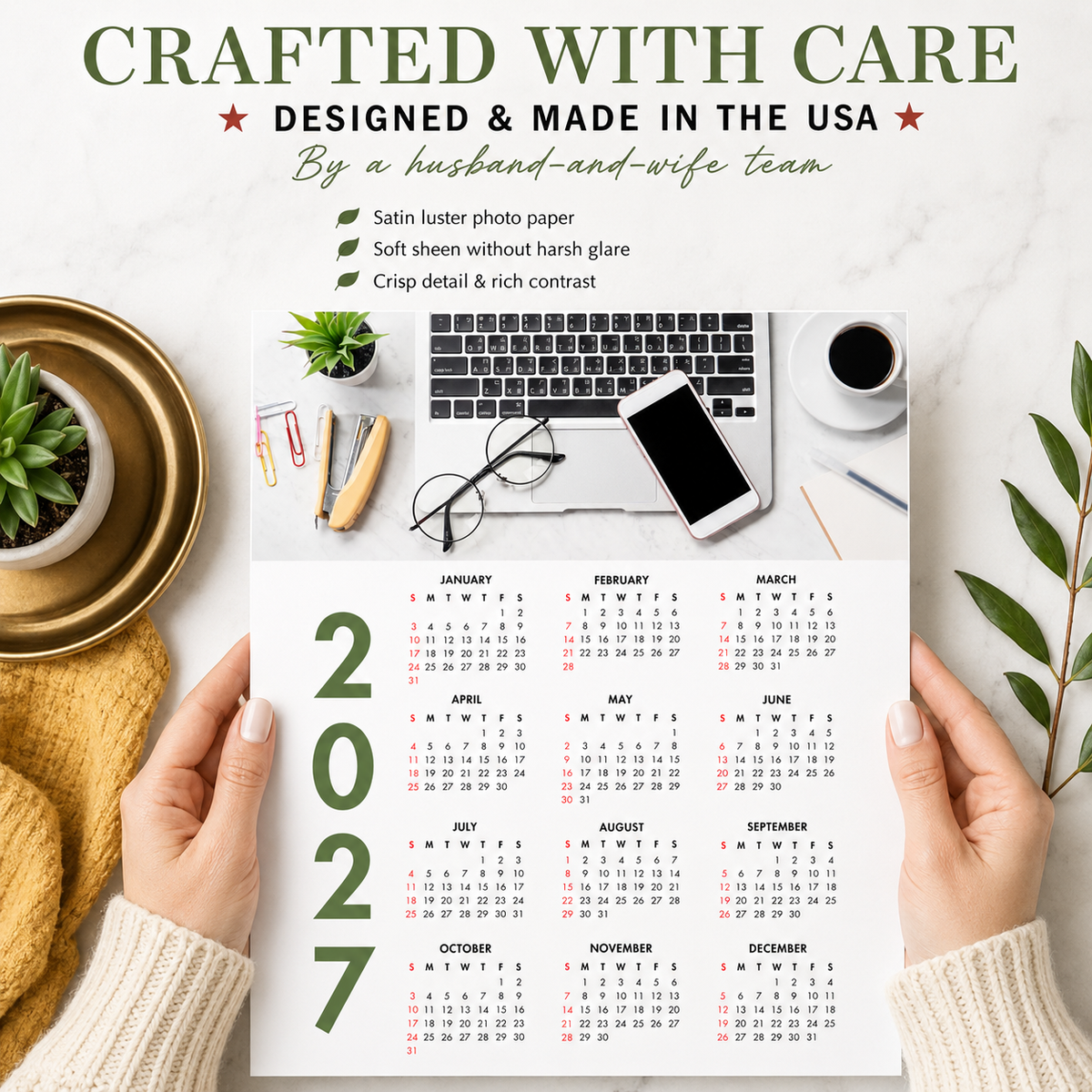 2027 Year at a Glance Wall Calendar – Laptop Coffee & Smartphone carousel image 4