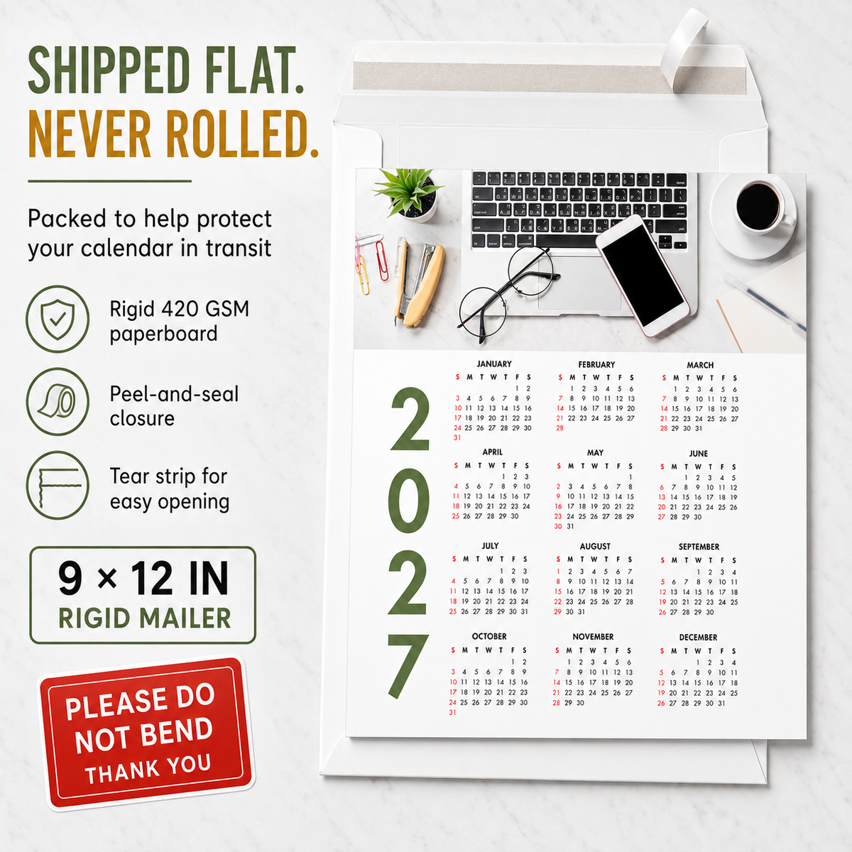 2027 Year at a Glance Wall Calendar – Laptop Coffee & Smartphone carousel image 2