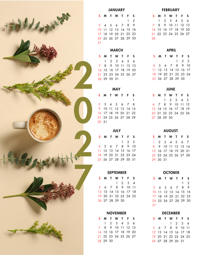 2027 Year at a Glance Wall Calendar – Latte & Eucalyptus