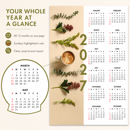 2027 Year at a Glance Wall Calendar – Latte & Eucalyptus carousel image 6