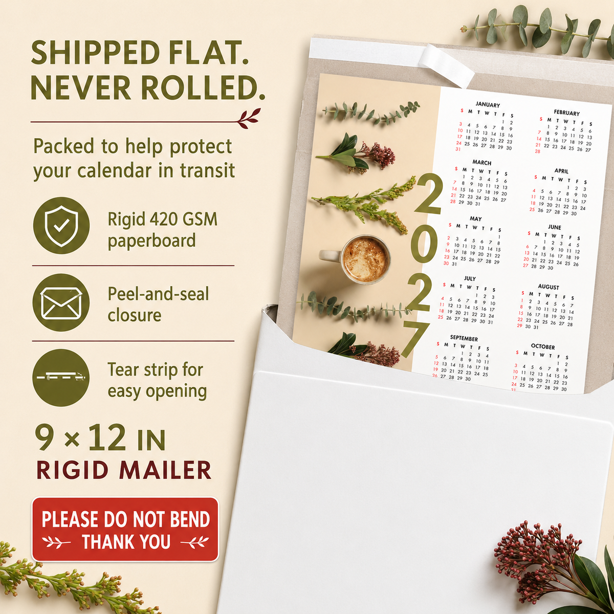 2027 Year at a Glance Wall Calendar – Latte & Eucalyptus carousel image 2