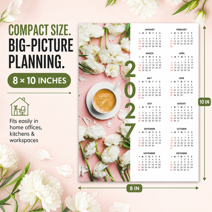 2027 Year at a Glance Wall Calendar – Coffee & White Tulips carousel image 7