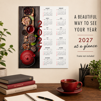 2027 Year at a Glance Wall Calendar – Rustic Red Teapot carousel image 4