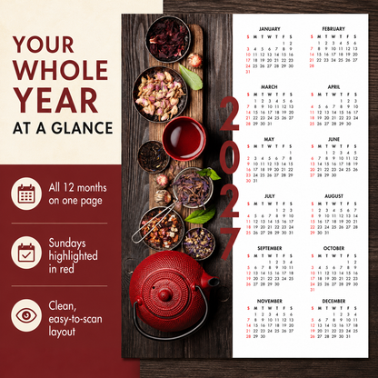 2027 Year at a Glance Wall Calendar – Rustic Red Teapot carousel image 5