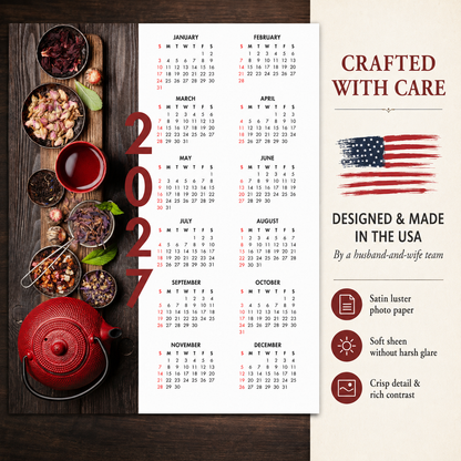 2027 Year at a Glance Wall Calendar – Rustic Red Teapot carousel image 6