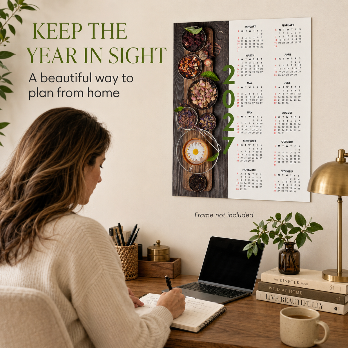 2027 Year at a Glance Wall Calendar – Chamomile & Herbal Tea carousel image 3