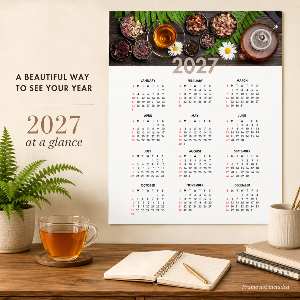 2027 Year at a Glance Wall Calendar – Herbal Tea & Daisies carousel image 5