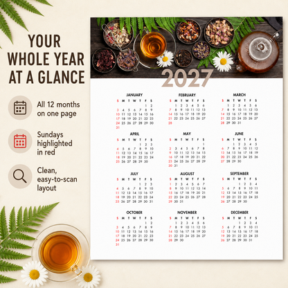 2027 Year at a Glance Wall Calendar – Herbal Tea & Daisies carousel image 4