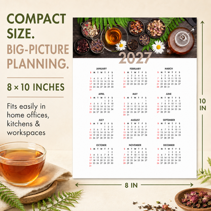 2027 Year at a Glance Wall Calendar – Herbal Tea & Daisies carousel image 7