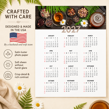 2027 Year at a Glance Wall Calendar – Herbal Tea & Daisies carousel image 3