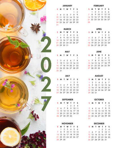 2027 Year at a Glance Wall Calendar – Tea Infusions