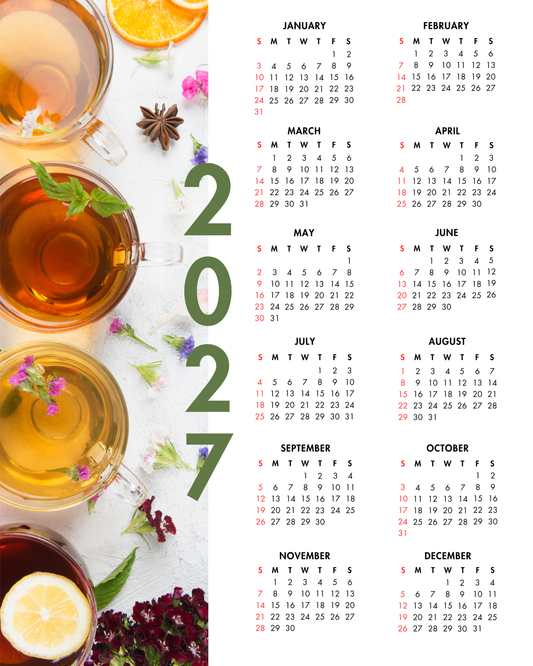 2027 Year at a Glance Wall Calendar – Tea Infusions